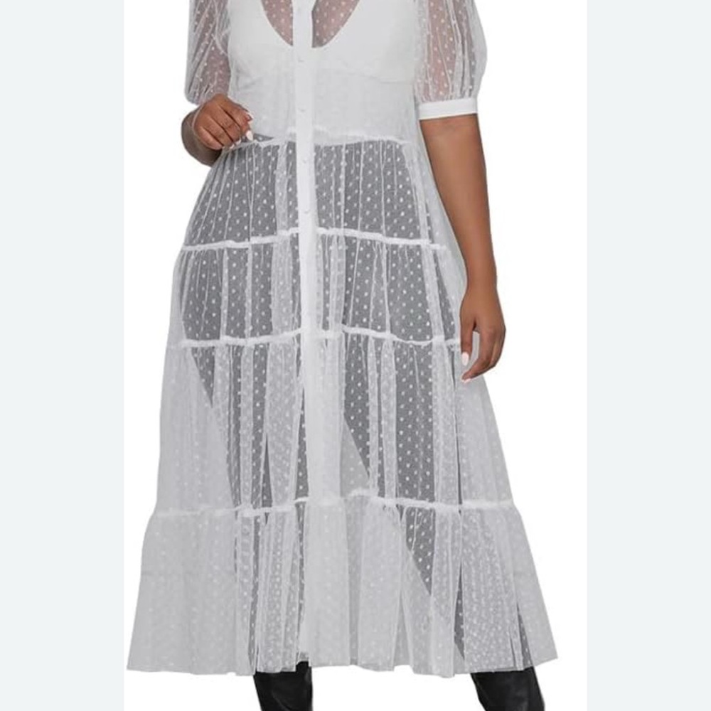Jealous Tomato White Tiered Buttondown Maxi Dress or Cover-up in size 3X